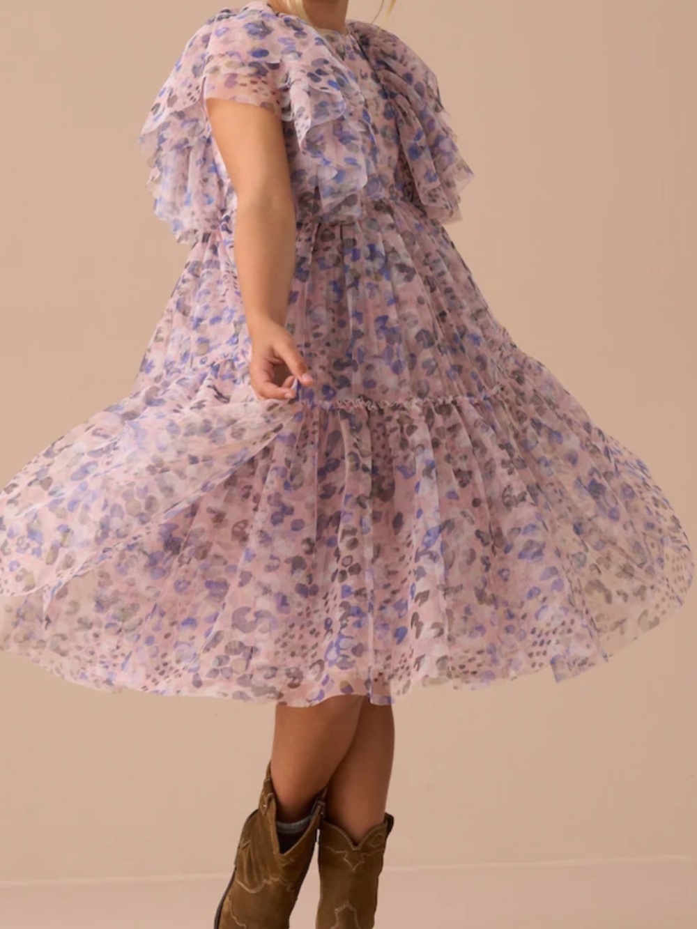 Girls' Lavender Floral Ruffle Tiered Chiffon Dress
